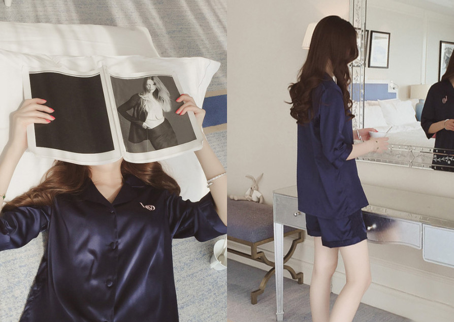 New embroidery lace pajama set 2 color pajamas hom