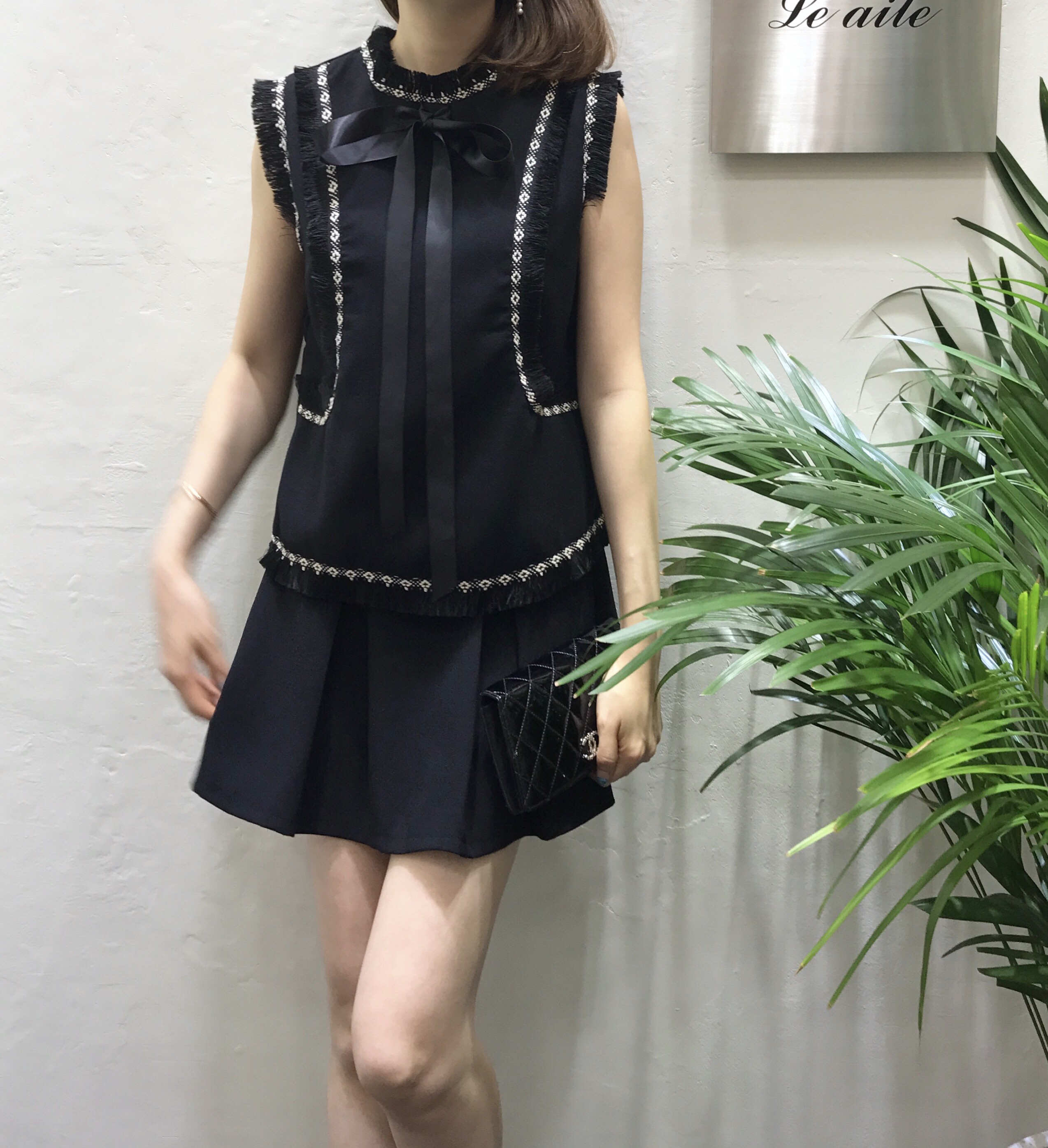 3 Clothes Ribbon Suit Ethnic Black Two-Piece Autum