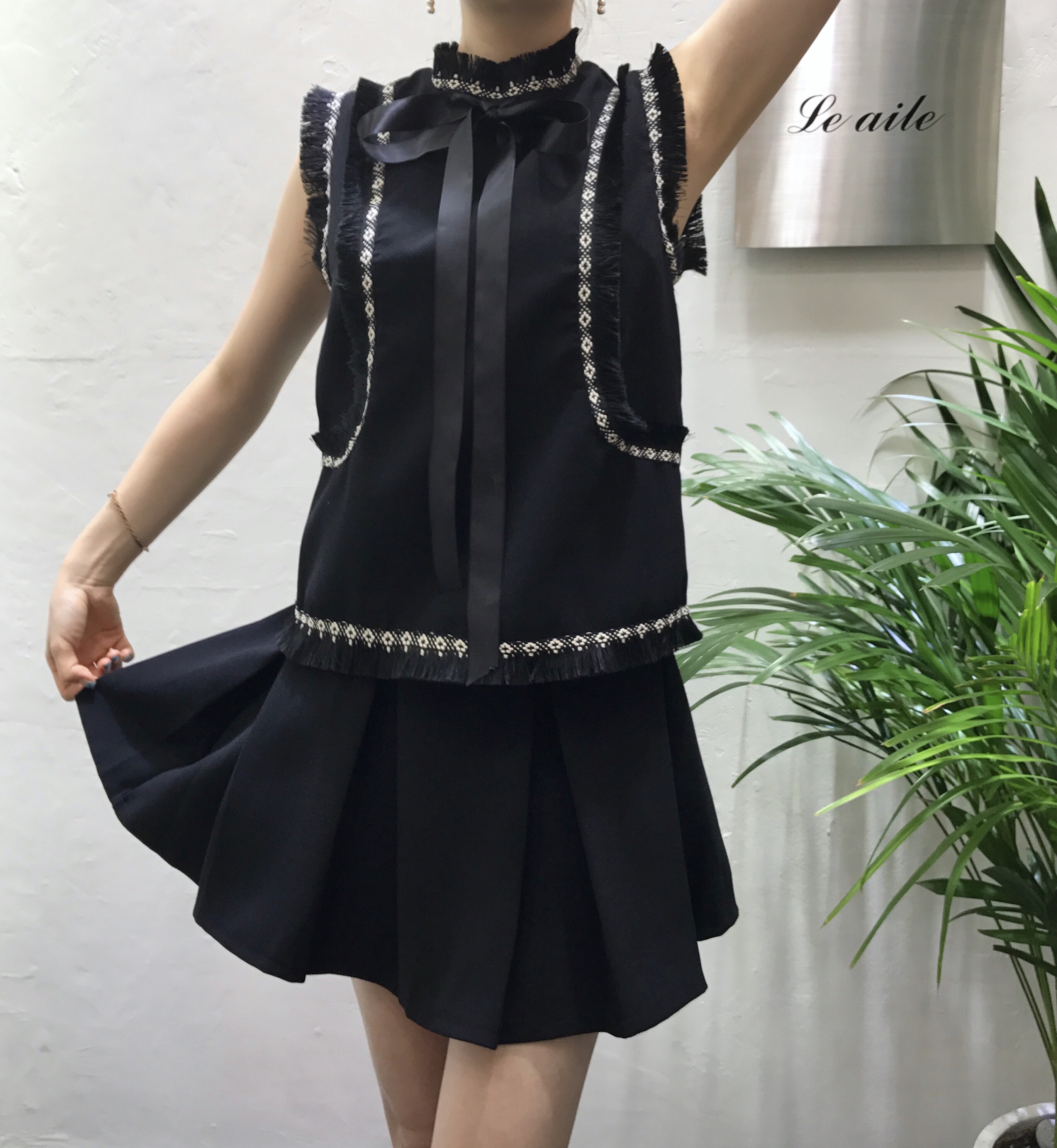3 Clothes Ribbon Suit Ethnic Black Two-Piece Autum