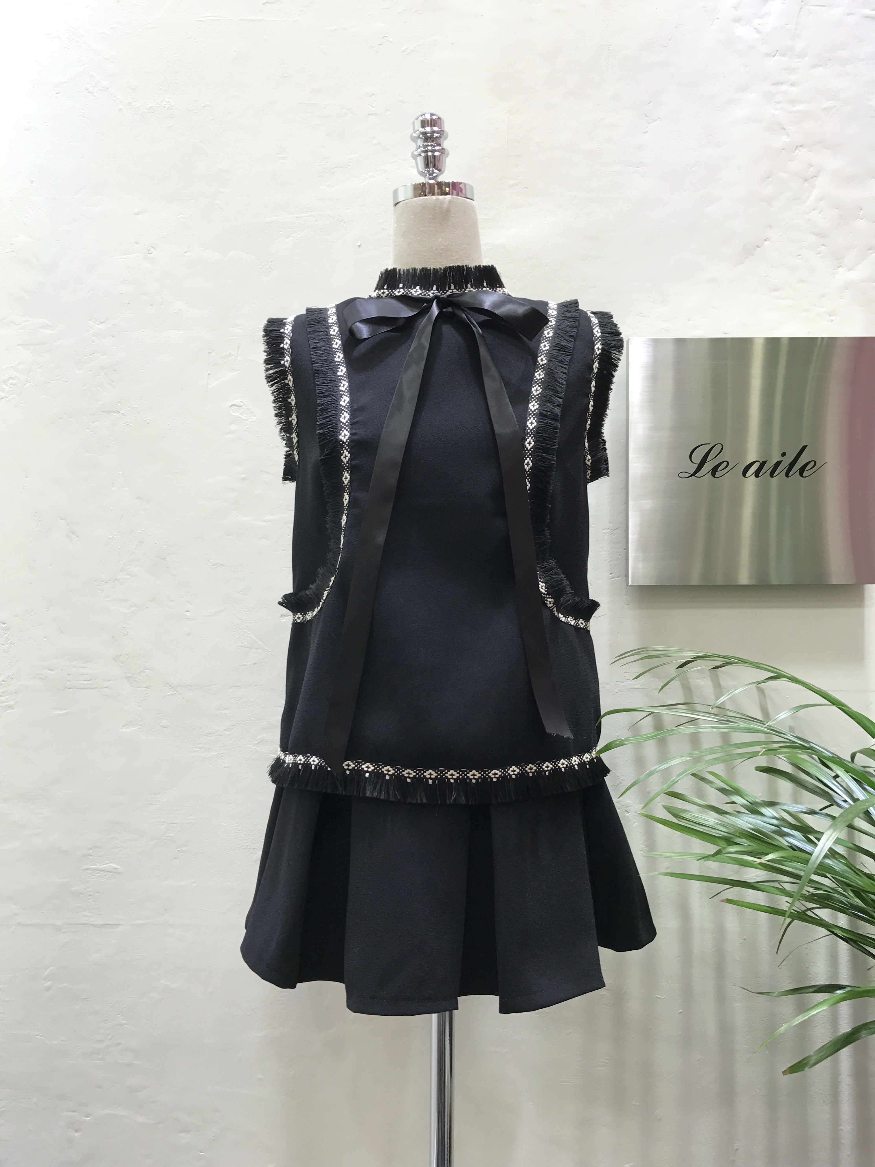 3 Clothes Ribbon Suit Ethnic Black Two-Piece Autum