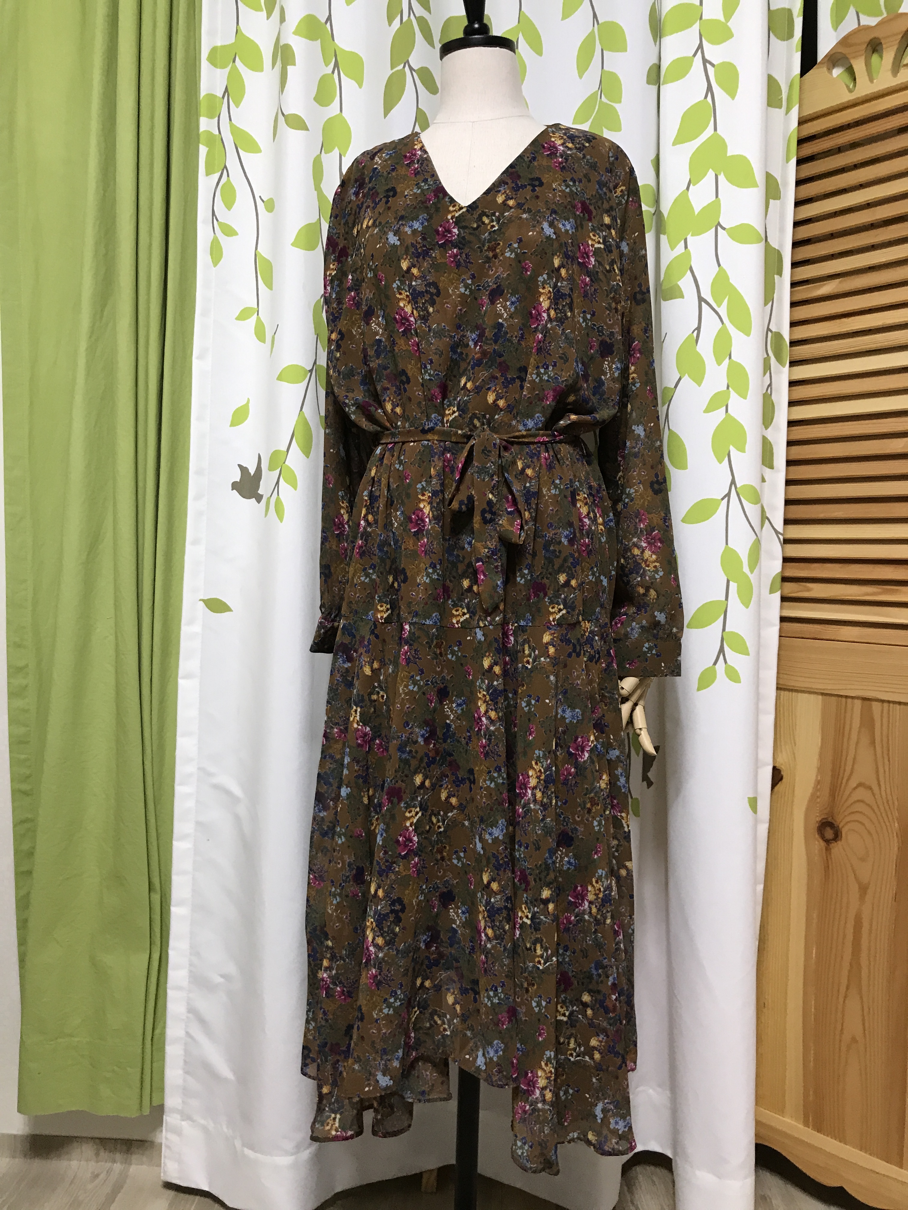 Autumn roupset Chiffon Long Dress Jean Beige Navy 
