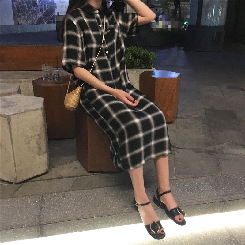 NEW FASHION LADY GIRL DRESS long-sleeved checkered