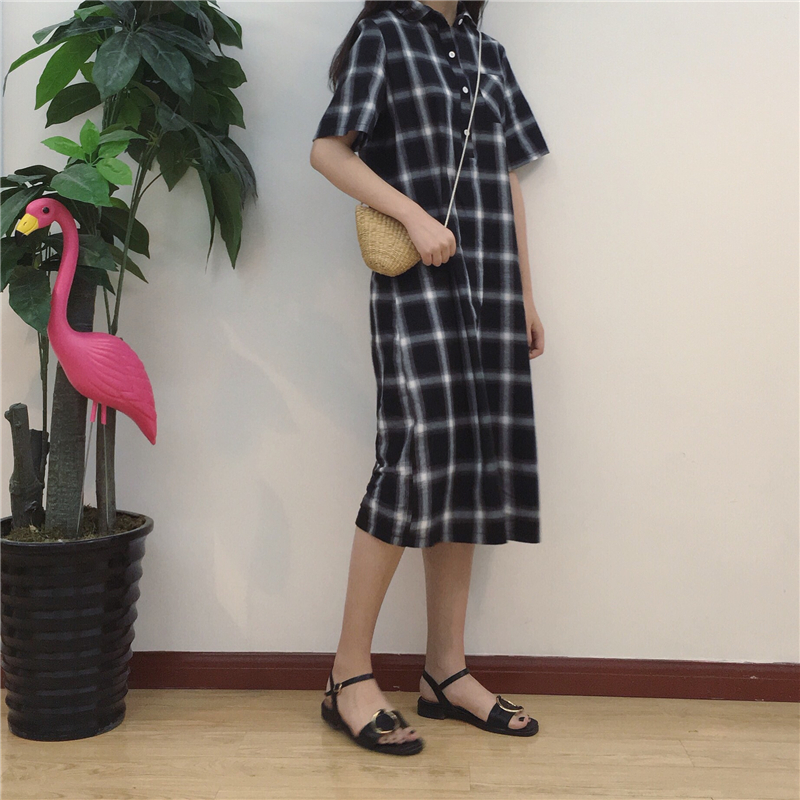 NEW FASHION LADY GIRL DRESS long-sleeved checkered
