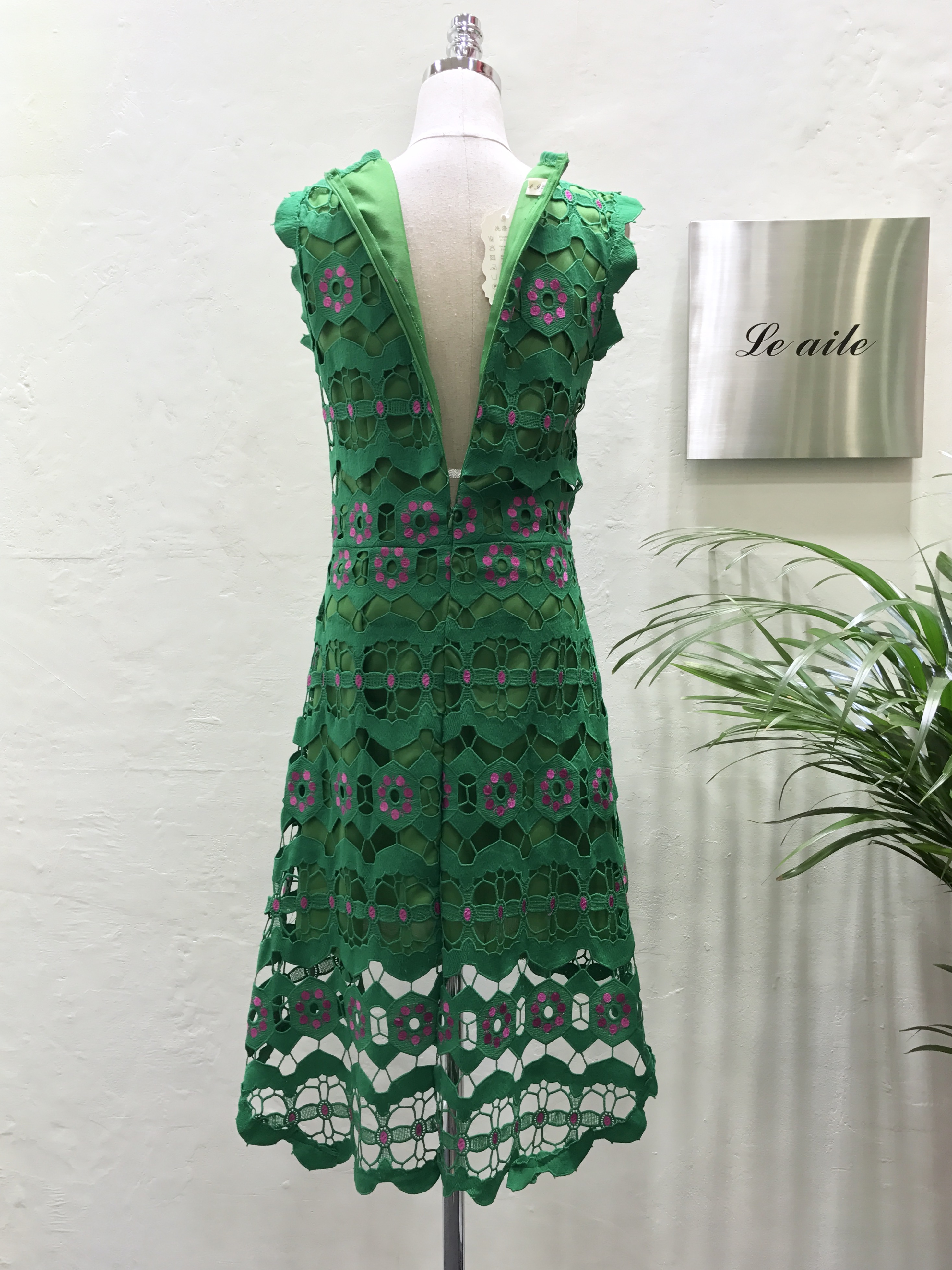New Women Dress Green Lace Flower Uniform Dress Ne