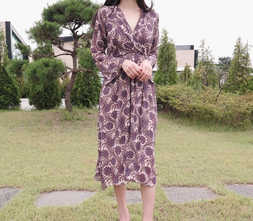 Autumn Flower Pattern Chiffon Wrap One Piece Visit