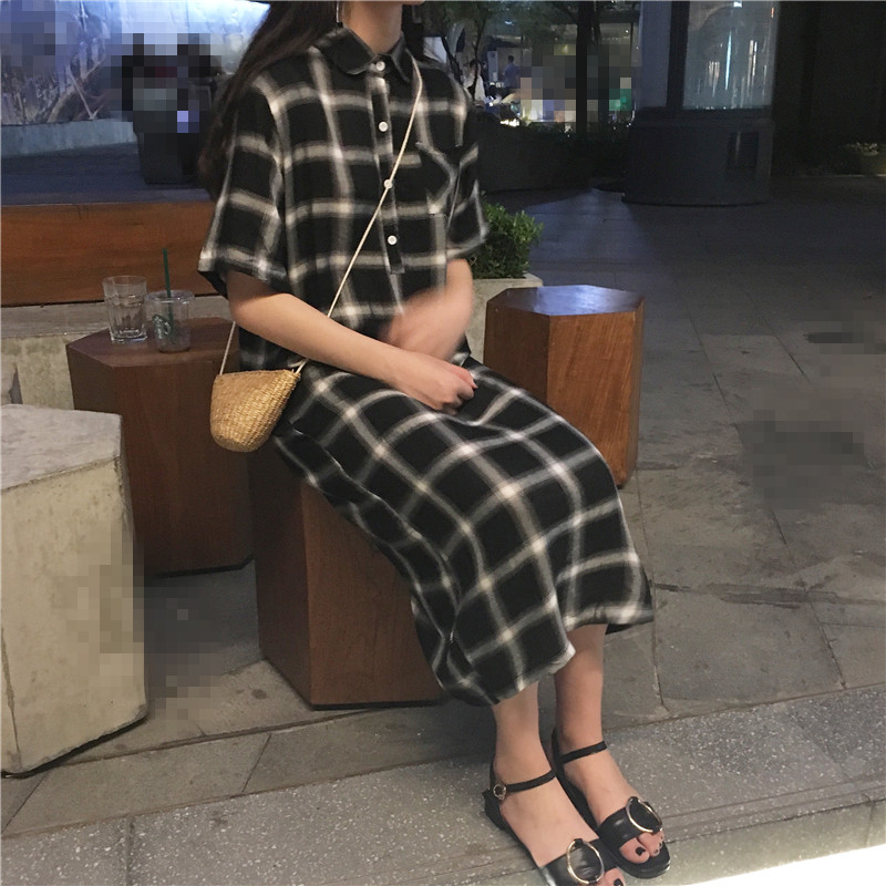 NEW FASHION LADY GIRL DRESS long-sleeved checkered
