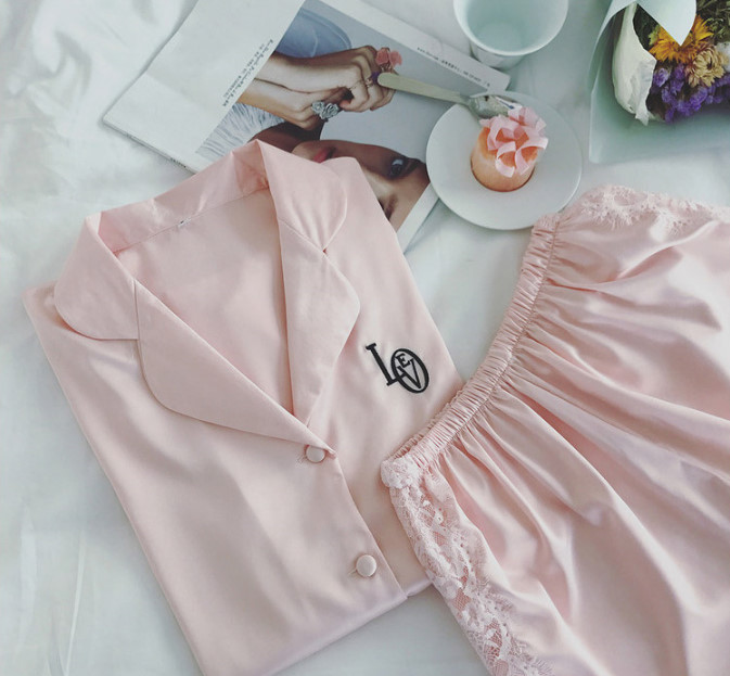 New embroidery lace pajama set 2 color pajamas hom