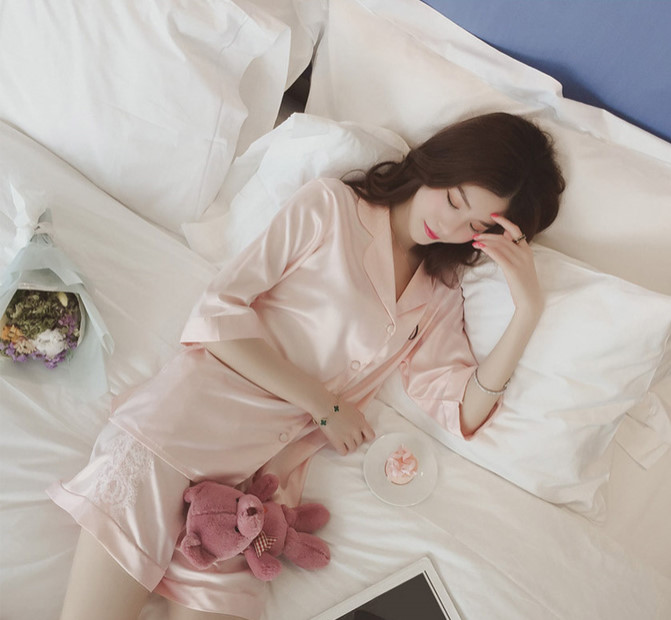 New embroidery lace pajama set 2 color pajamas hom