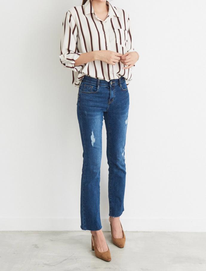 T-shirt color roll-up shirt casual blouse Daily Lo