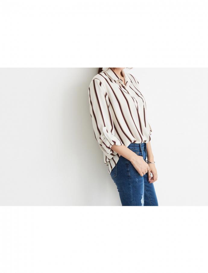 T-shirt color roll-up shirt casual blouse Daily Lo
