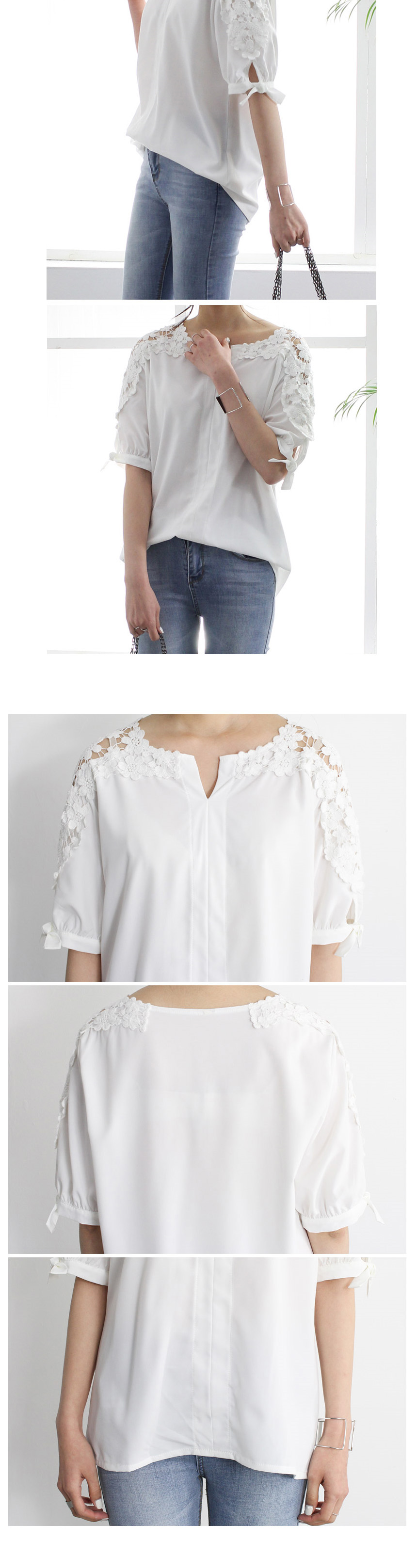 NEW FASHION LADY GIRL Blouse Chiffon Lace White Bl
