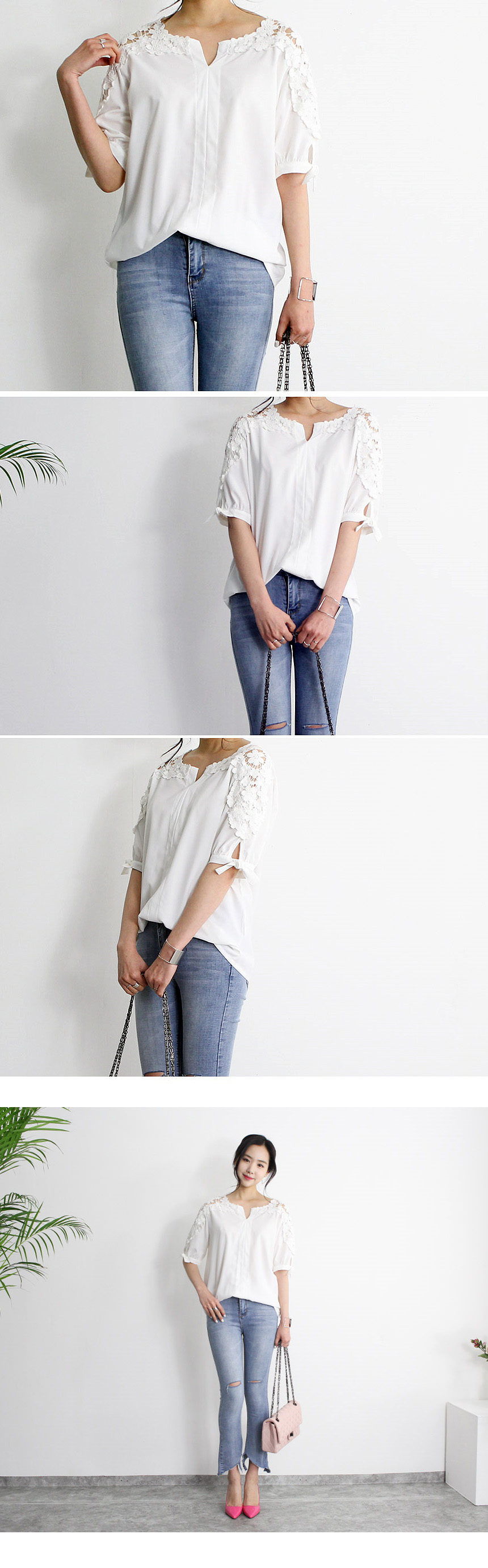 NEW FASHION LADY GIRL Blouse Chiffon Lace White Bl