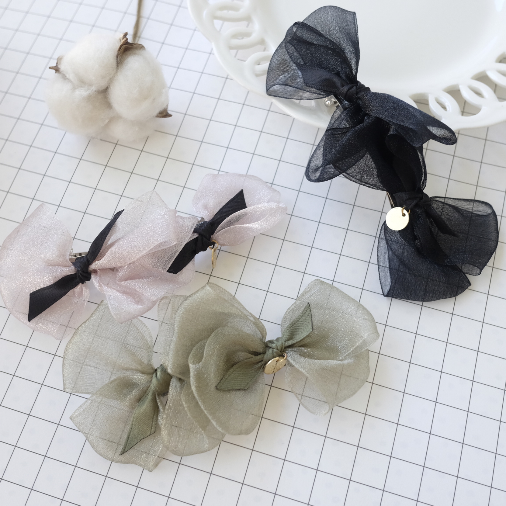 NEW HAIR CLIP HOOP 3-color feminine ribbon pin to 