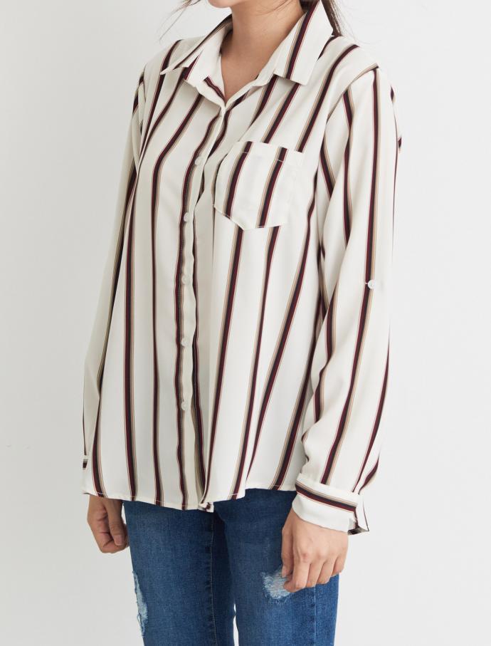 T-shirt color roll-up shirt casual blouse Daily Lo