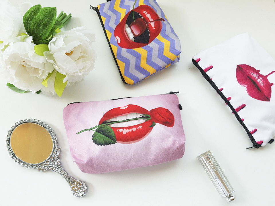 New Cosmetic Pouch 18 lips printing bag case 20 wo