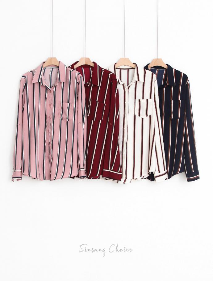 T-shirt color roll-up shirt casual blouse Daily Lo