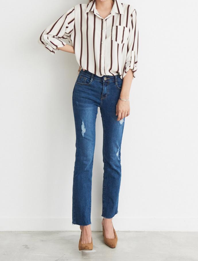 T-shirt color roll-up shirt casual blouse Daily Lo