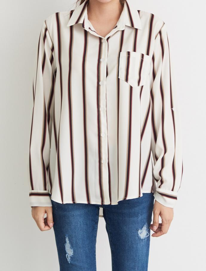 T-shirt color roll-up shirt casual blouse Daily Lo