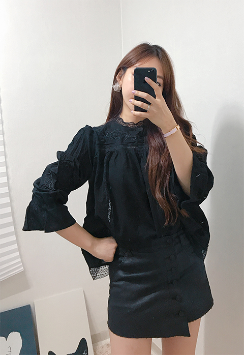 Luxury Embroidered Lace Blouse White Black Feminin