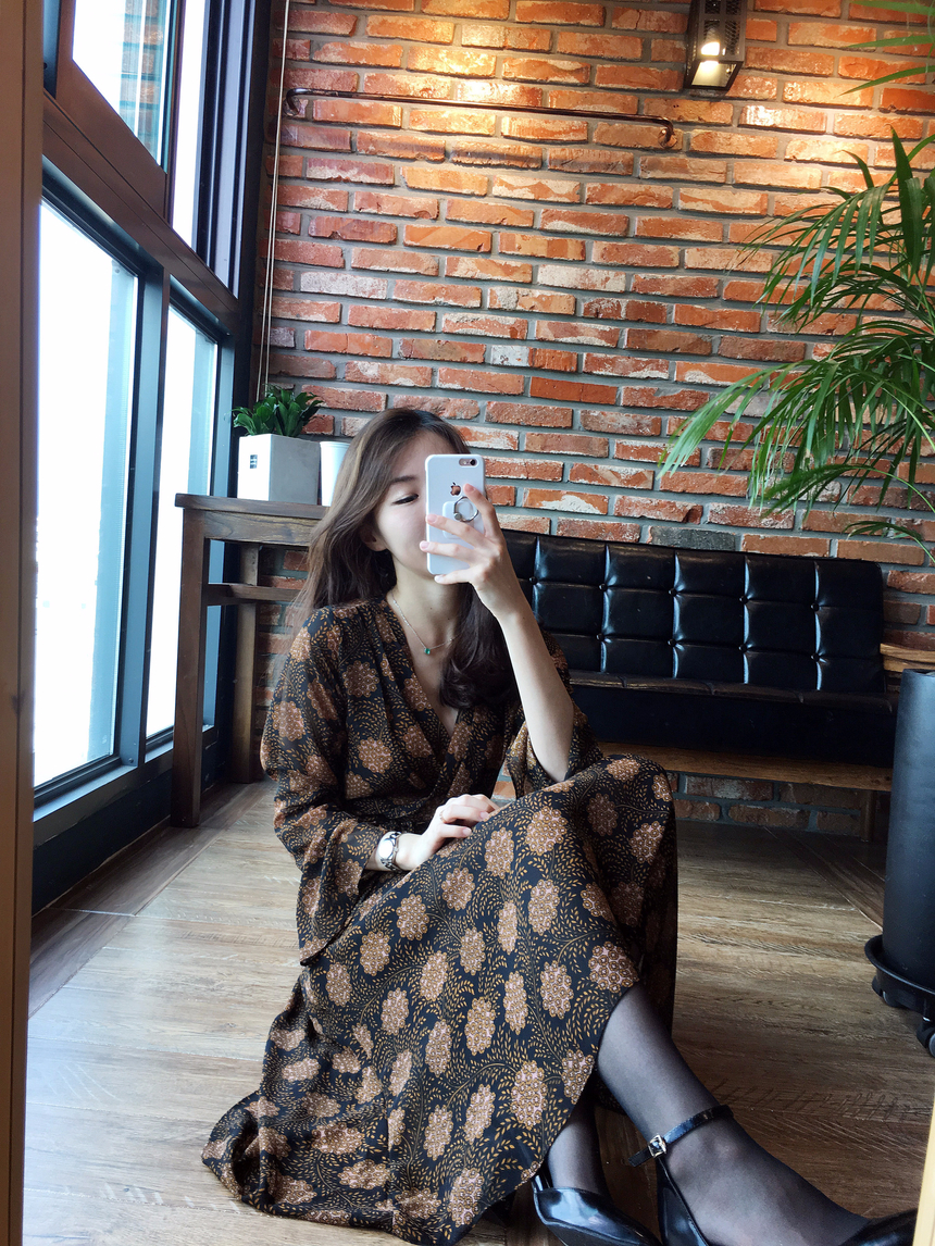 Goddess flower chiffon long dress autumn visitor w