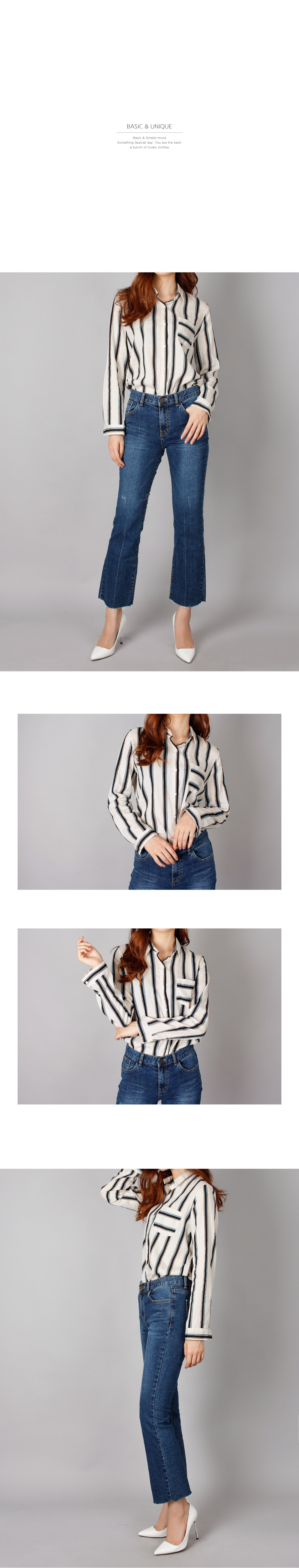 Long-sleeved striped shirt Navy ships same day Uni