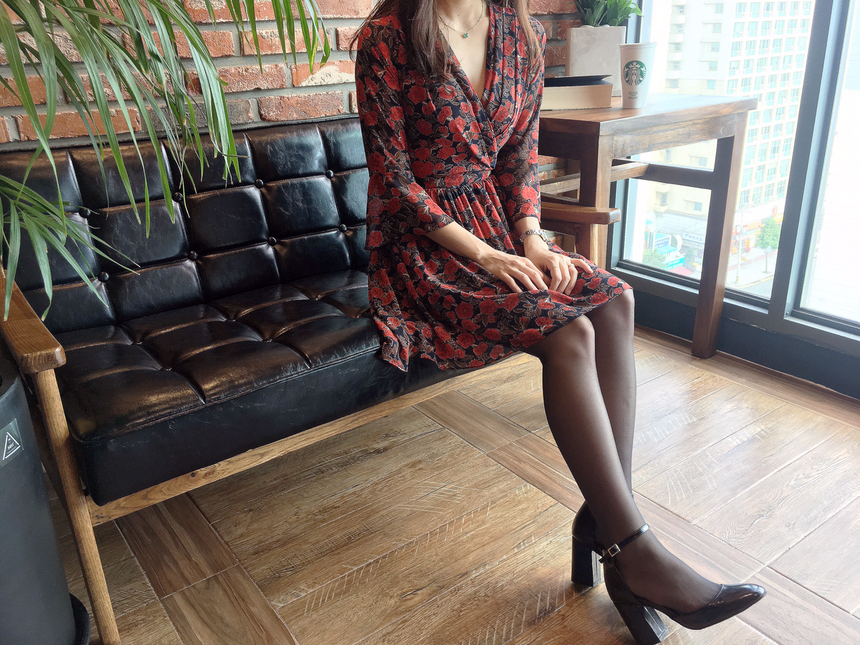 Flower Chiffon Wrap One Piece V-neck Fall Mini 3co