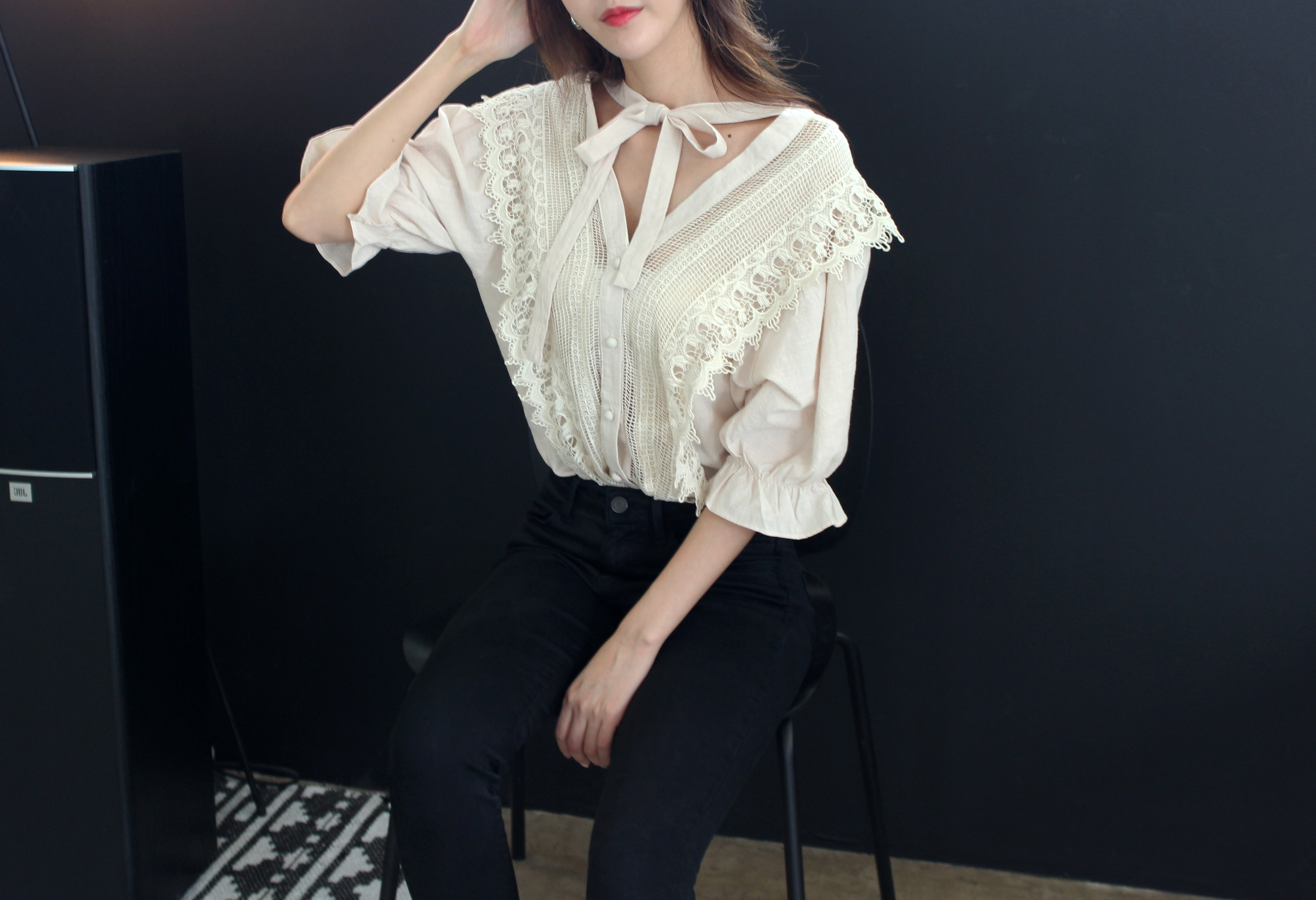 NEW FASHION LADY GIRL Blouse V-neck lace-off shoul