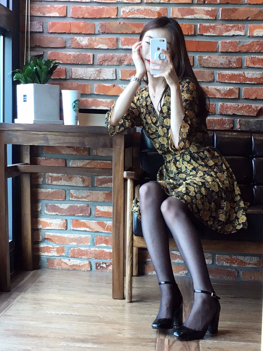 Flower Chiffon Wrap One Piece V-neck Fall Mini 3co