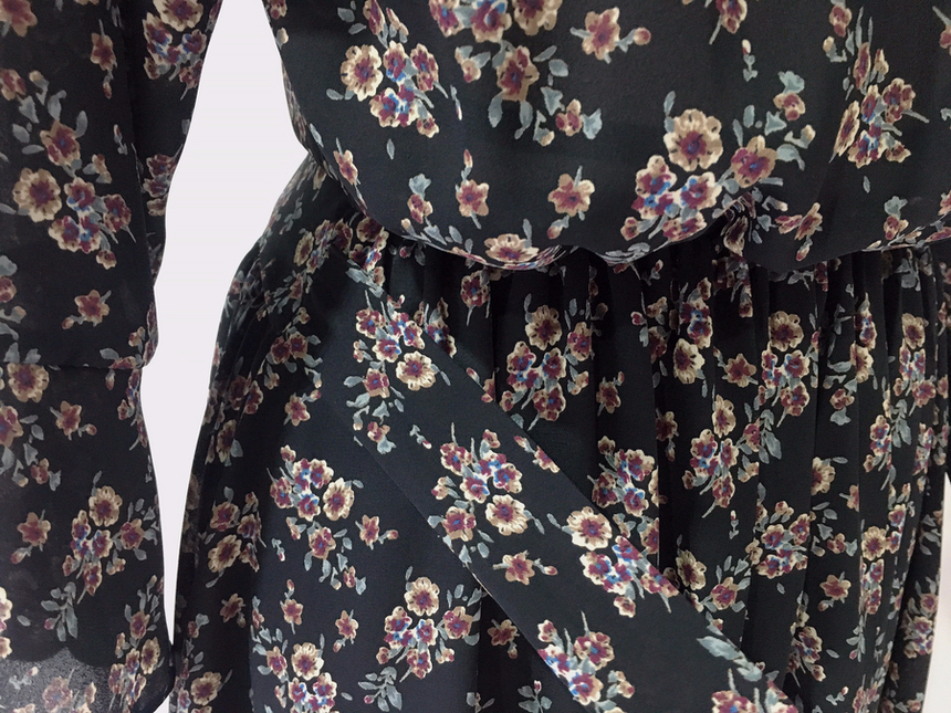 Square neck flower chiffon ruffle dress 7 part aut