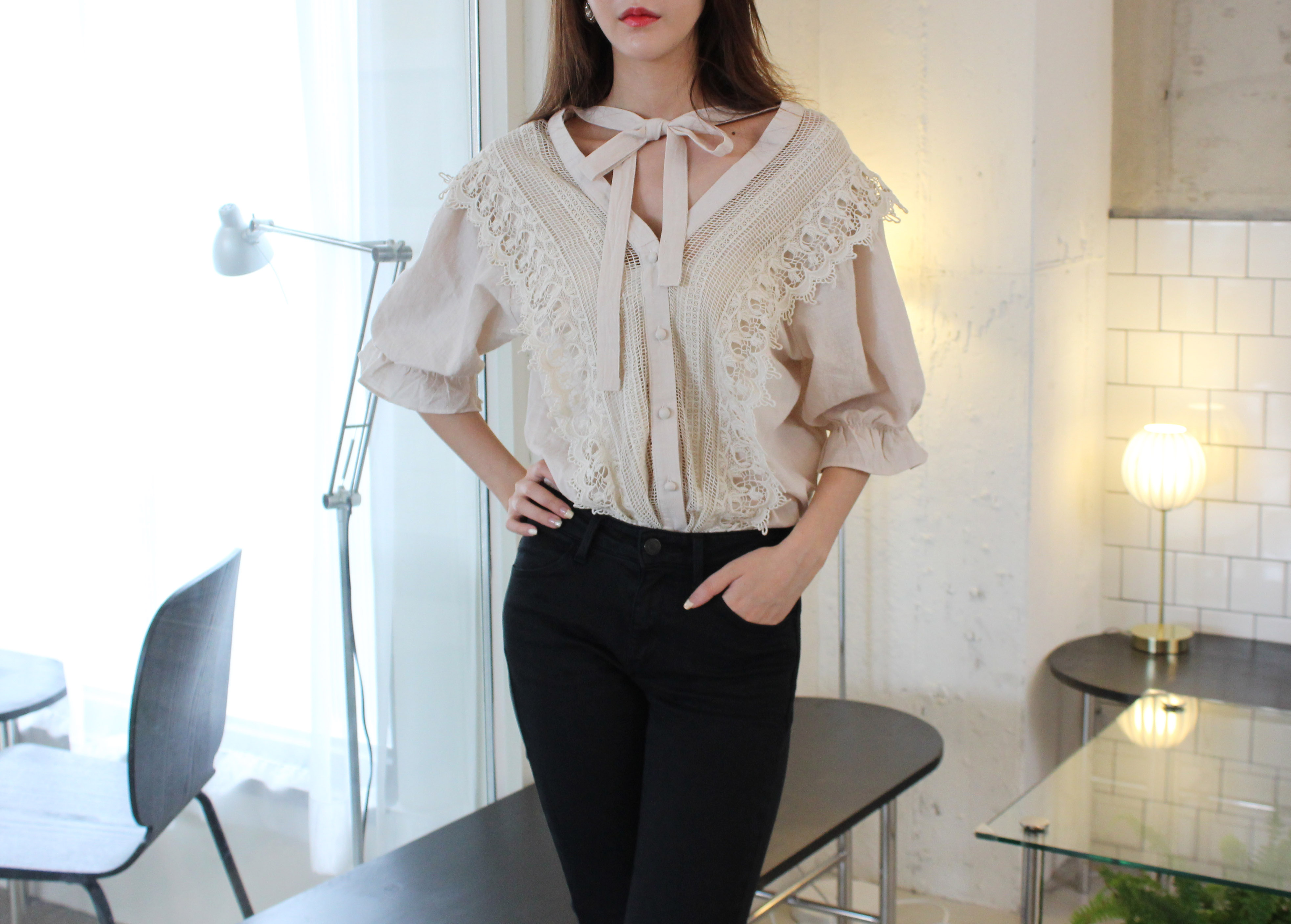 NEW FASHION LADY GIRL Blouse V-neck lace-off shoul