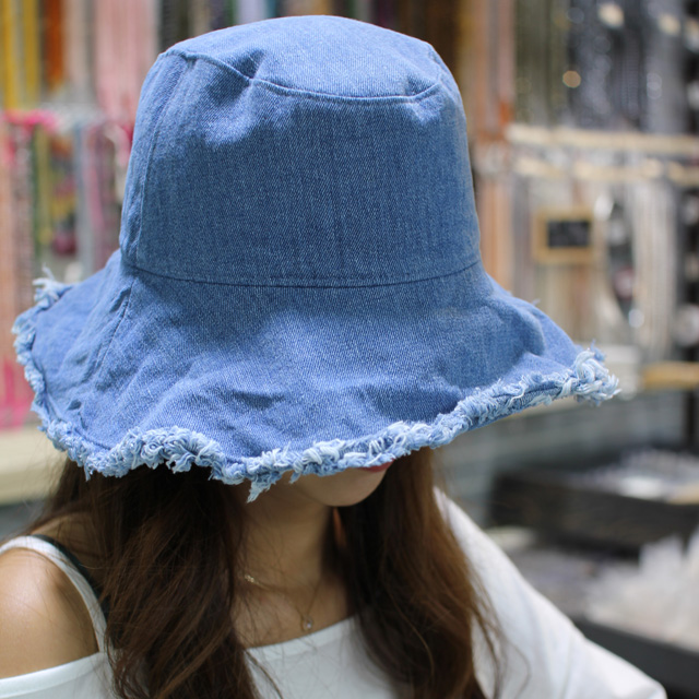 Women Sun Hats Buckets Hat Denim Wave Wire Overall