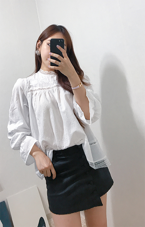 Luxury Embroidered Lace Blouse White Black Feminin