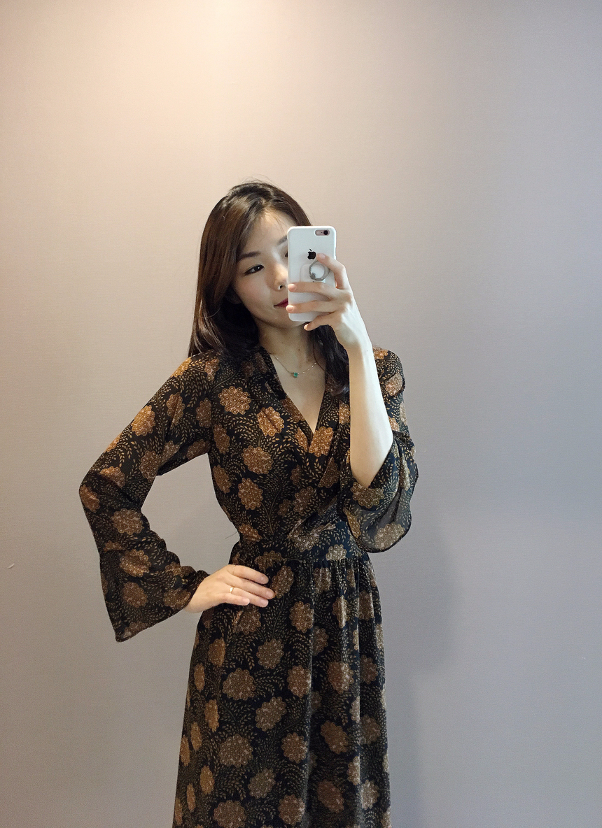 Goddess flower chiffon long dress autumn visitor w