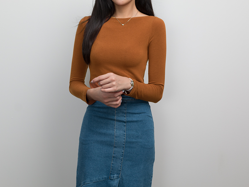 Basic Lips Neck Long Sleeves Polo 5 Color Boat Nec