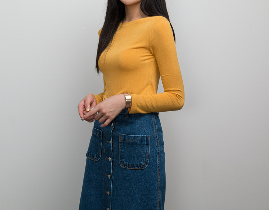 Basic Lips Neck Long Sleeves Polo 5 Color Boat Nec