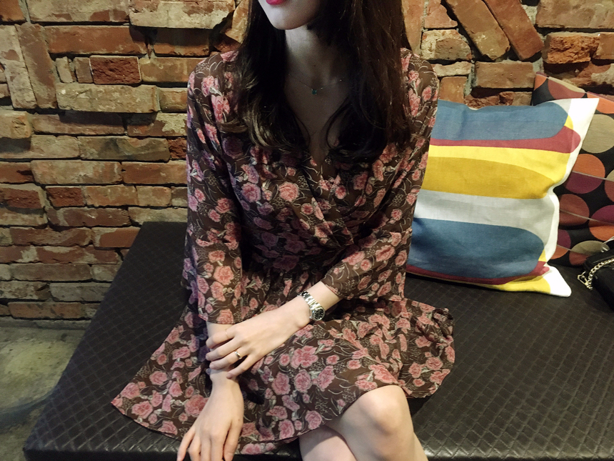 Flower Chiffon Wrap One Piece V-neck Fall Mini 3co