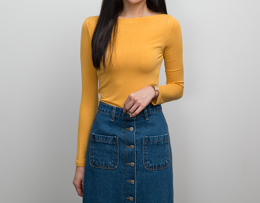 Basic Lips Neck Long Sleeves Polo 5 Color Boat Nec