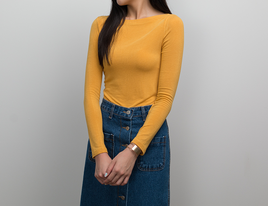 Basic Lips Neck Long Sleeves Polo 5 Color Boat Nec