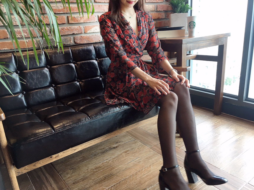 Flower Chiffon Wrap One Piece V-neck Fall Mini 3co