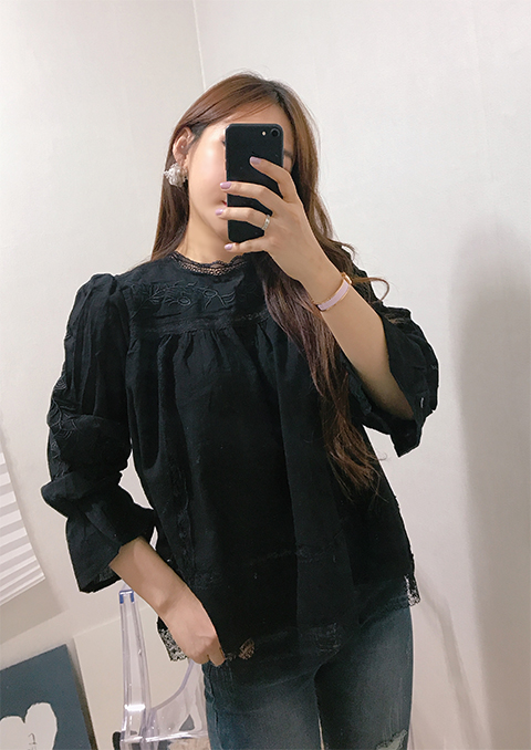 Luxury Embroidered Lace Blouse White Black Feminin