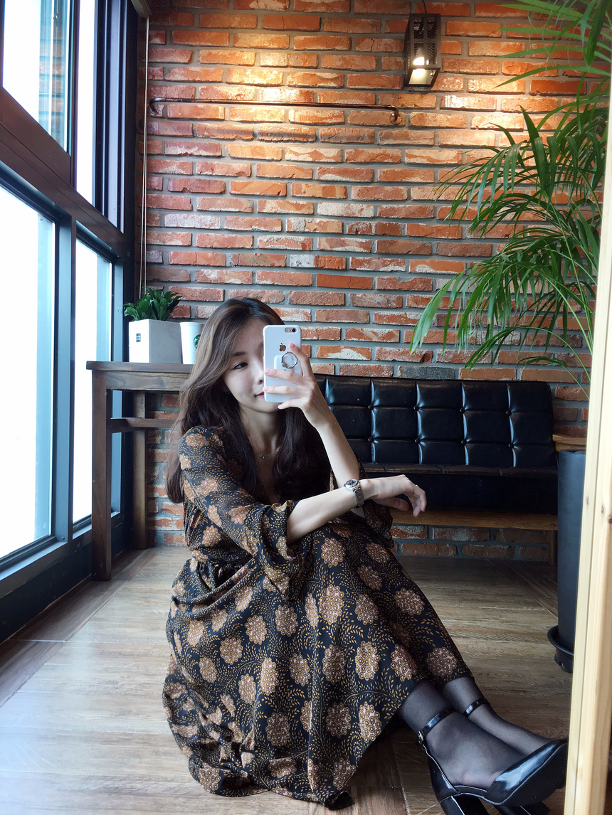 Goddess flower chiffon long dress autumn visitor w