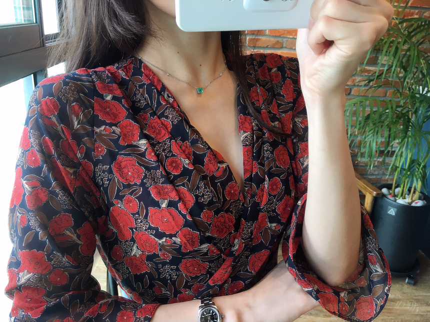 Flower Chiffon Wrap One Piece V-neck Fall Mini 3co