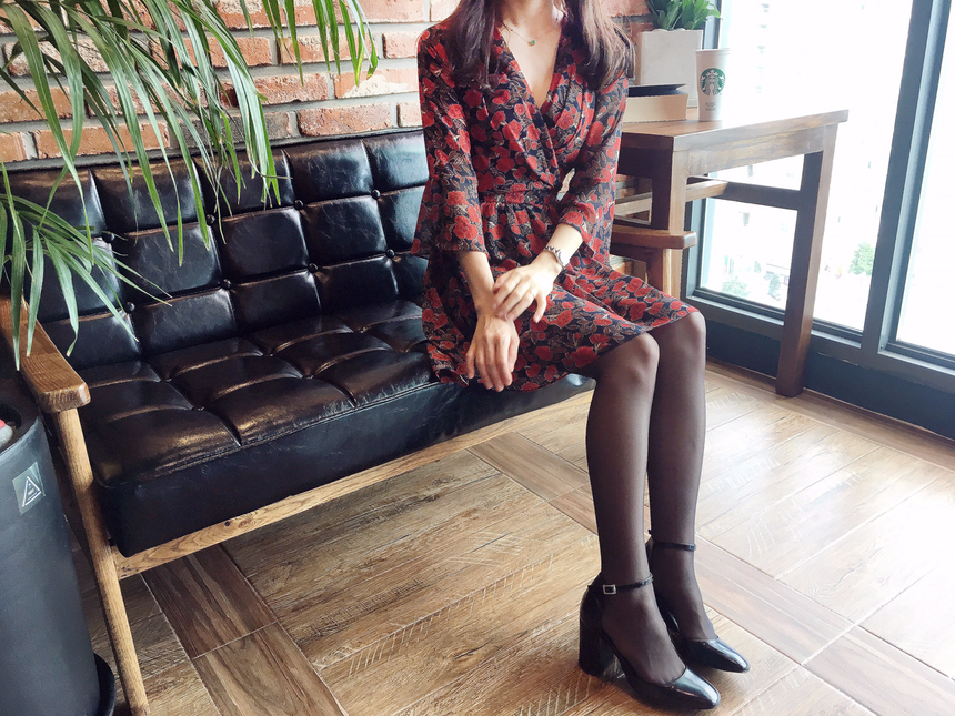 Flower Chiffon Wrap One Piece V-neck Fall Mini 3co