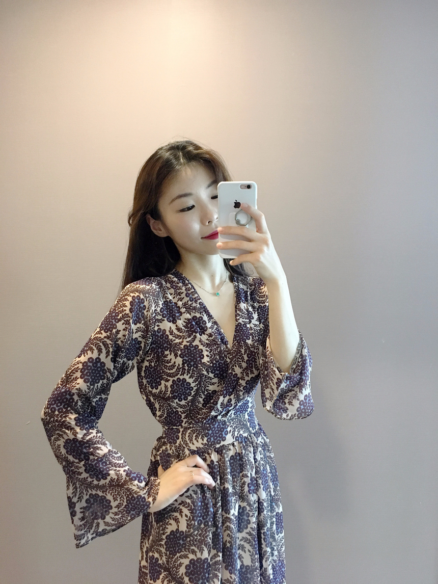 Goddess flower chiffon long dress autumn visitor w