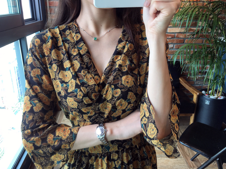 Flower Chiffon Wrap One Piece V-neck Fall Mini 3co