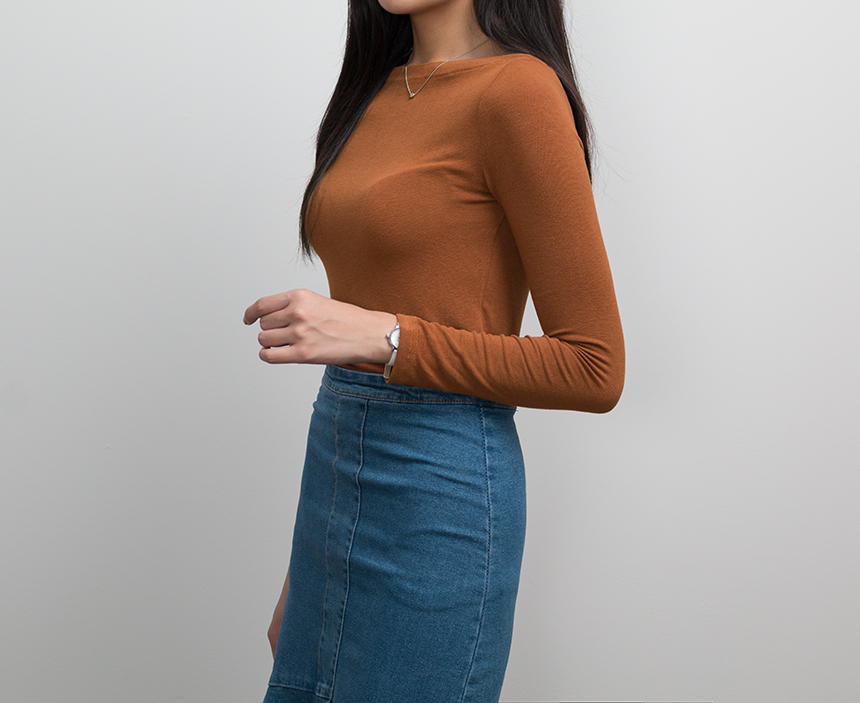 Basic Lips Neck Long Sleeves Polo 5 Color Boat Nec