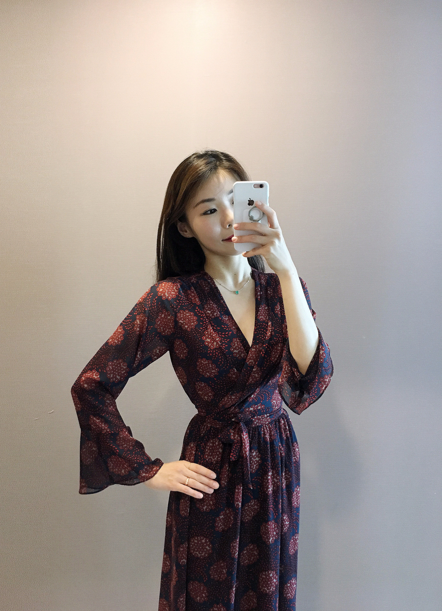 Goddess flower chiffon long dress autumn visitor w