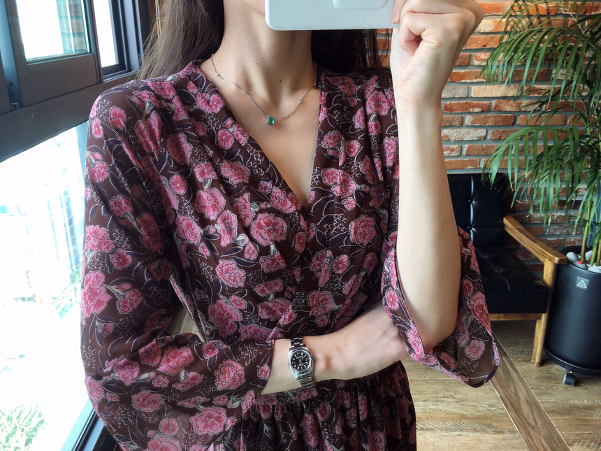 Flower Chiffon Wrap One Piece V-neck Fall Mini 3co