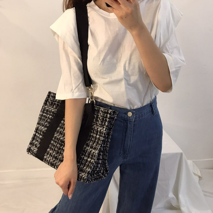 New Women's Bags Tweed Webbing Tote Bag Shoulde