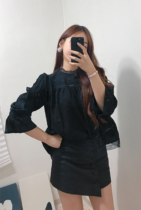 Luxury Embroidered Lace Blouse White Black Feminin